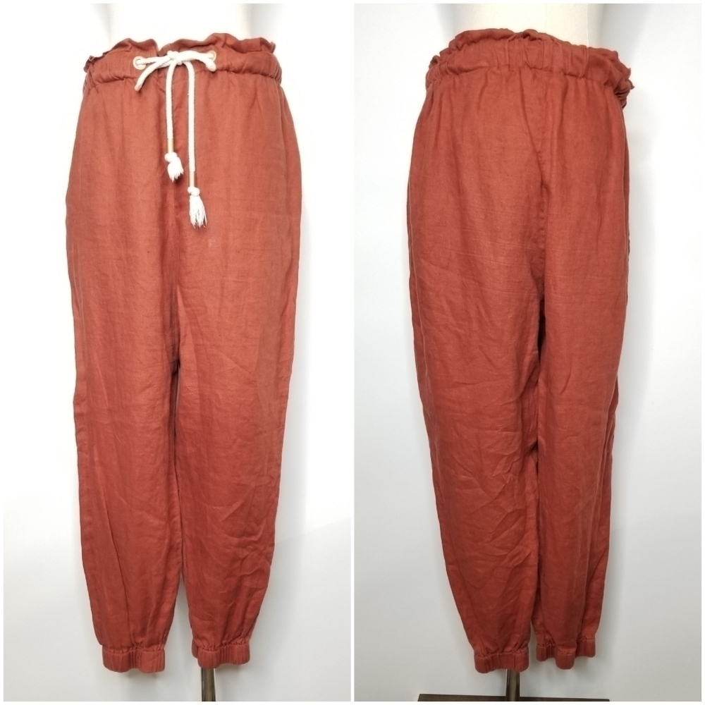 Marc New York Orange Rust Linen Lagenlook Lounge Boho Beachy Carrot Pants, L